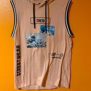 (Size XL) Light pink short sleeve Tokyo streetwear hoodie tee